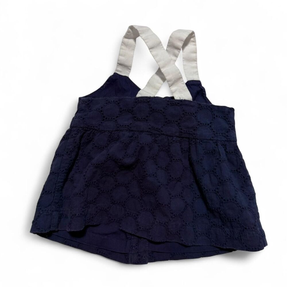 Janie and Jack Navy Blue Eyelet Cross Back Bow Top‎ 12-18 Months - Picture 2 of 3